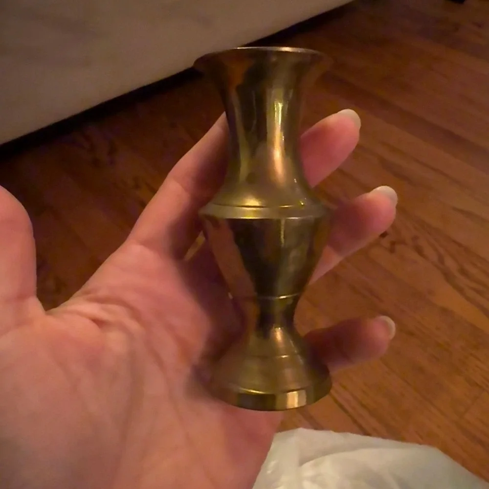 Vintage Small Brass Bud Vase Mini Urn Mid Century Boho Farmhouse Decor